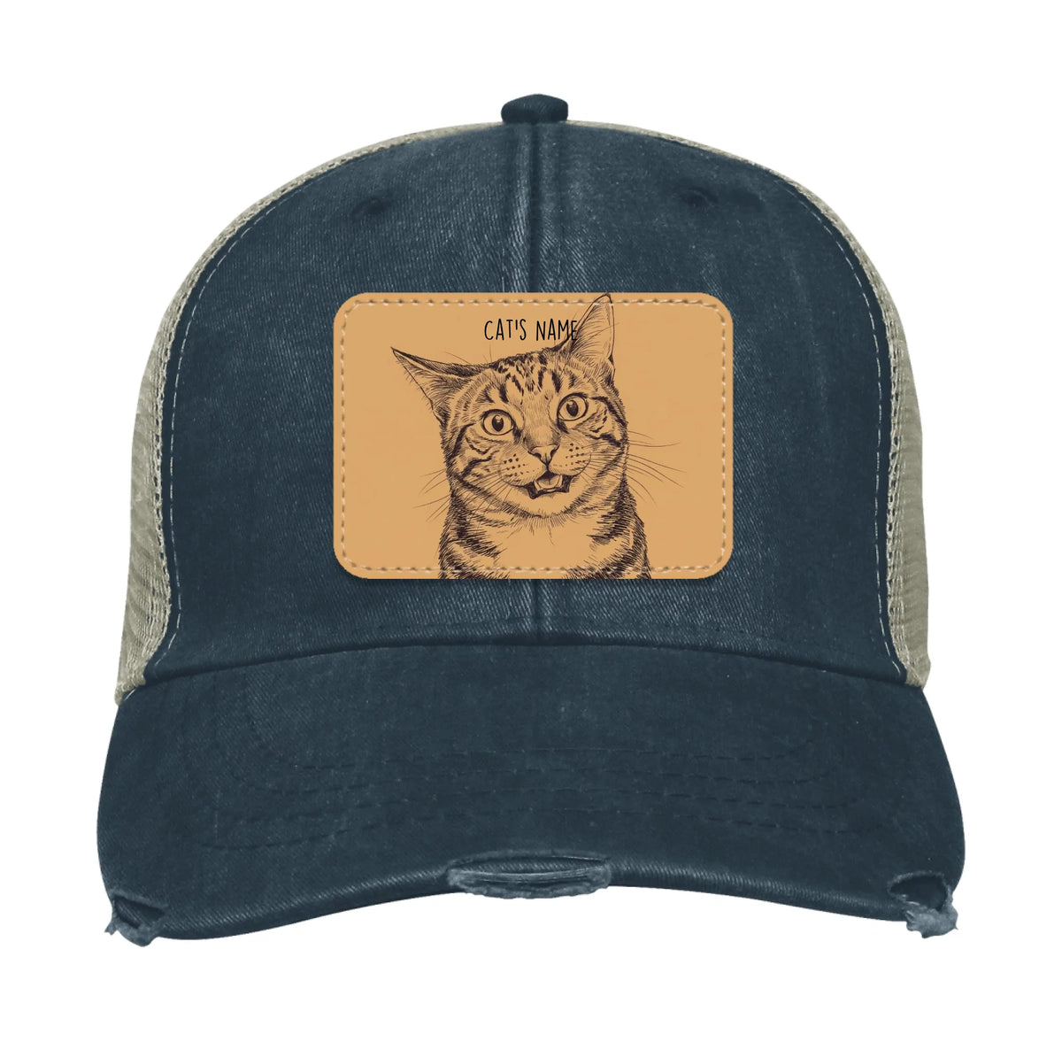Custom Cat Portrait Trucker Hat | Personalized Vegan Leather Patch Cap from Your Photo