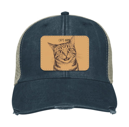 Custom Cat Portrait Trucker Hat | Personalized Vegan Leather Patch Cap from Your Photo