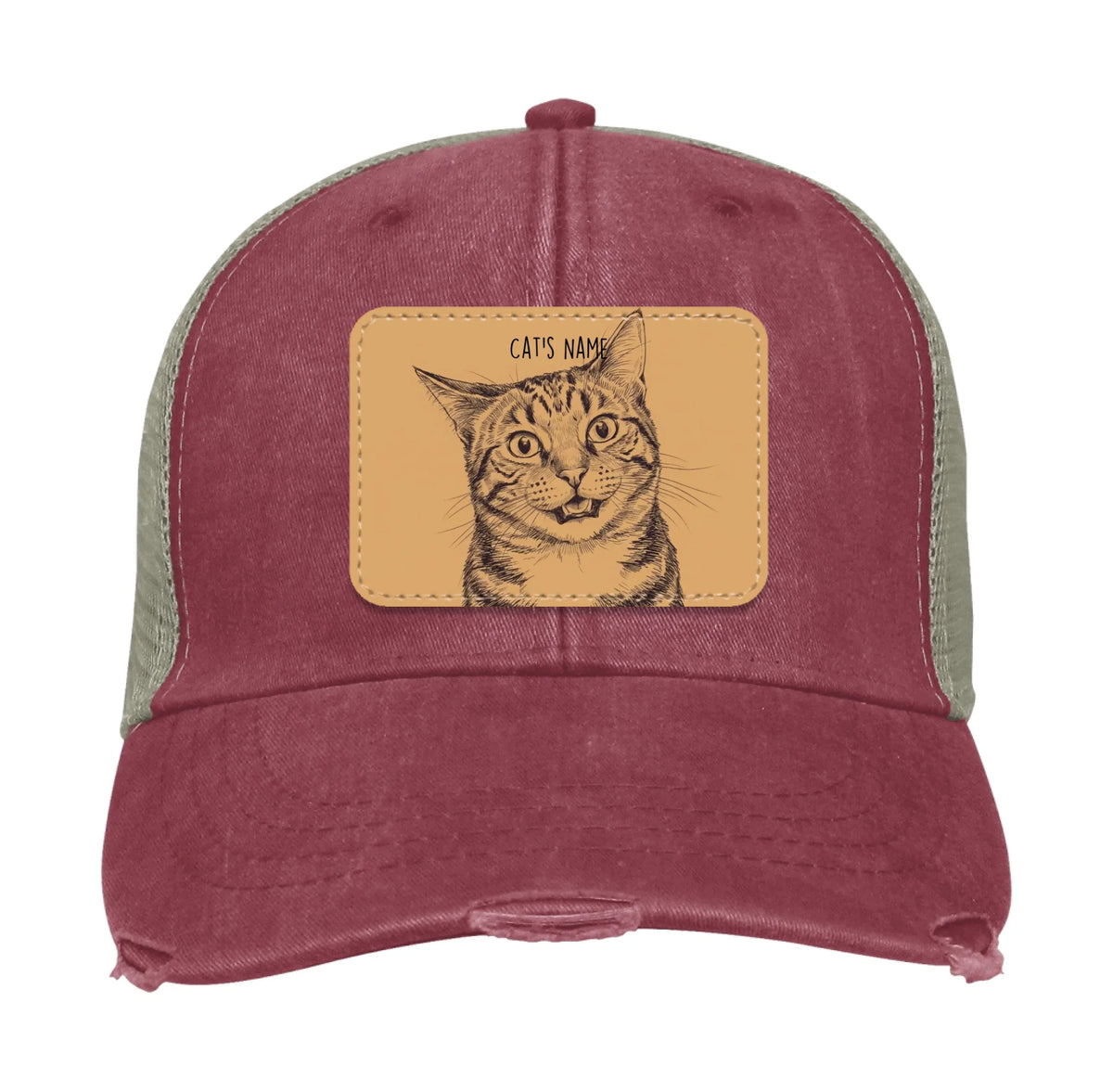 Custom Cat Portrait Trucker Hat | Personalized Vegan Leather Patch Cap from Your Photo