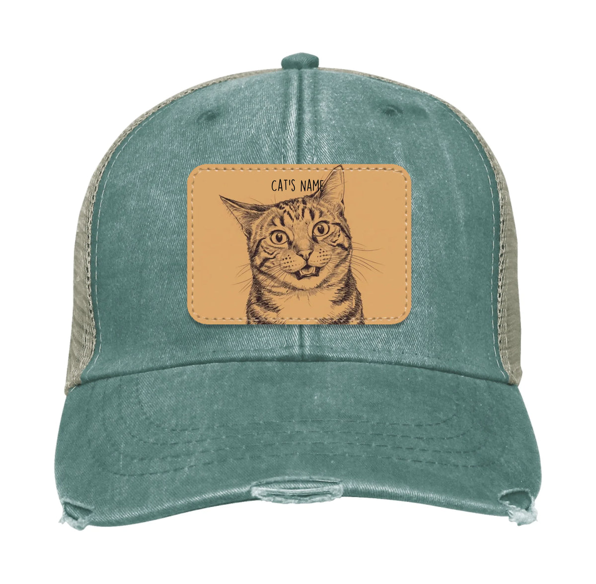 Custom Cat Portrait Trucker Hat | Personalized Vegan Leather Patch Cap from Your Photo