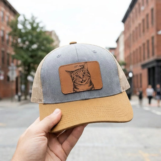 Custom Cat Portrait Mesh Trucker Hat | Personalized Snapback Patch Cap from Your Photo