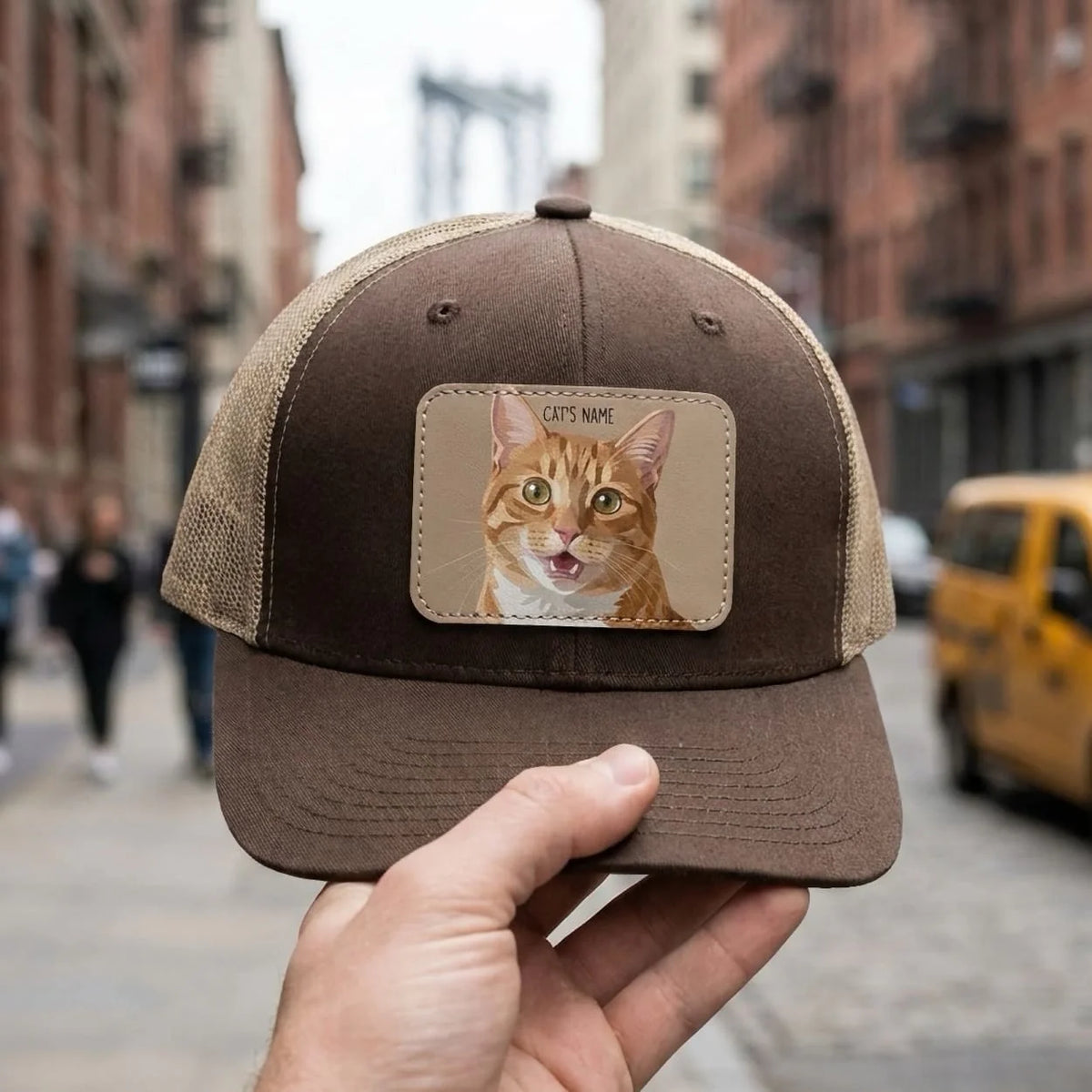 Custom Painted Cat Portrait Mesh Trucker Hat | Personalized Full-Color Snapback Patch Cap