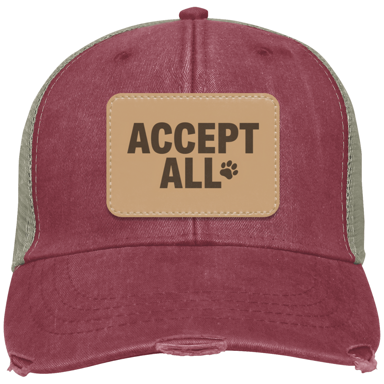 Nautical Red: Accept All patch hat in nautical red, funny code review humor cap with paw print