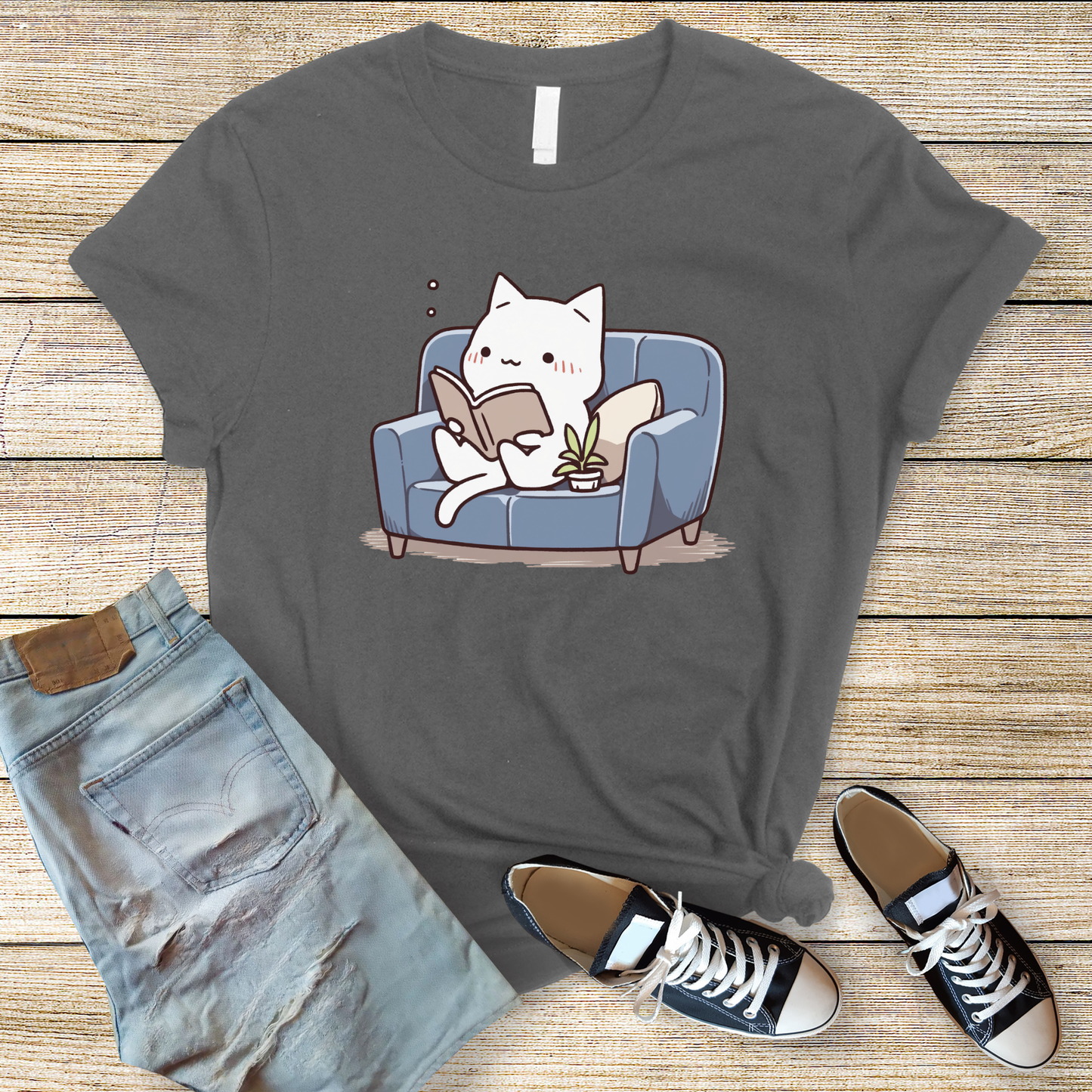 Cozy Cat Lover's Reading T-Shirt