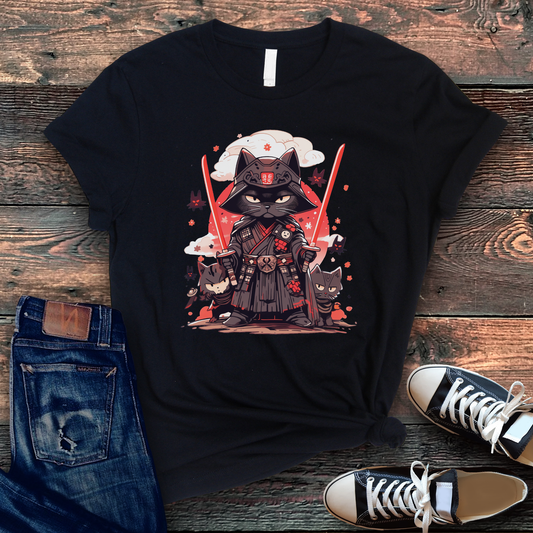 Meow of the Dark Side: Dark Samurai Cat T-Shirt