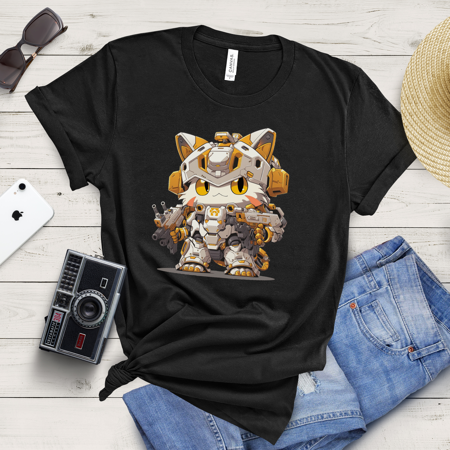 Yellow Samurai Mecha Cat T-Shirt