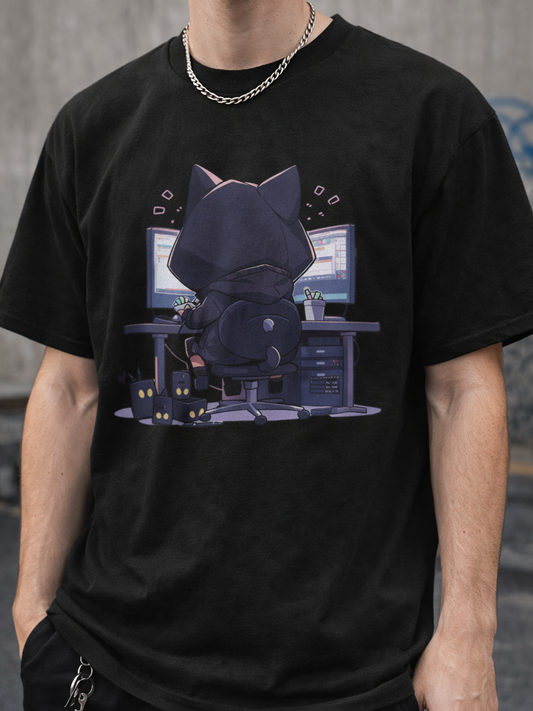 Geek Cat Hacker T-Shirt: Purr-fectly Nerdy & Mysteriously Cool!