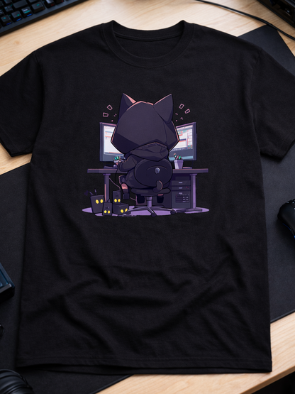 Geek Cat Hacker T-Shirt: Purr-fectly Nerdy & Mysteriously Cool!
