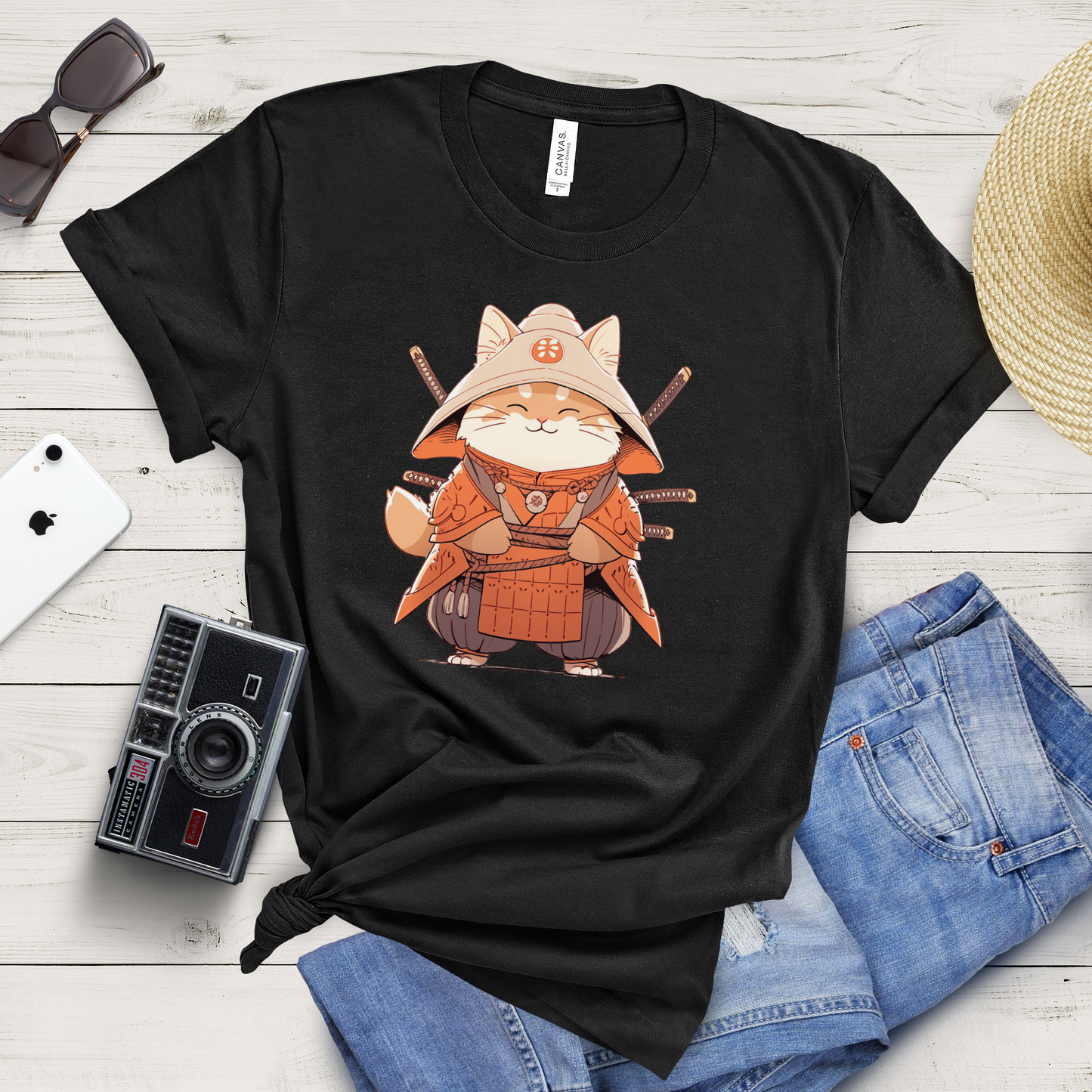 Smiling Samurai Cat T-Shirt: Embrace the Feline Warrior Spirit!