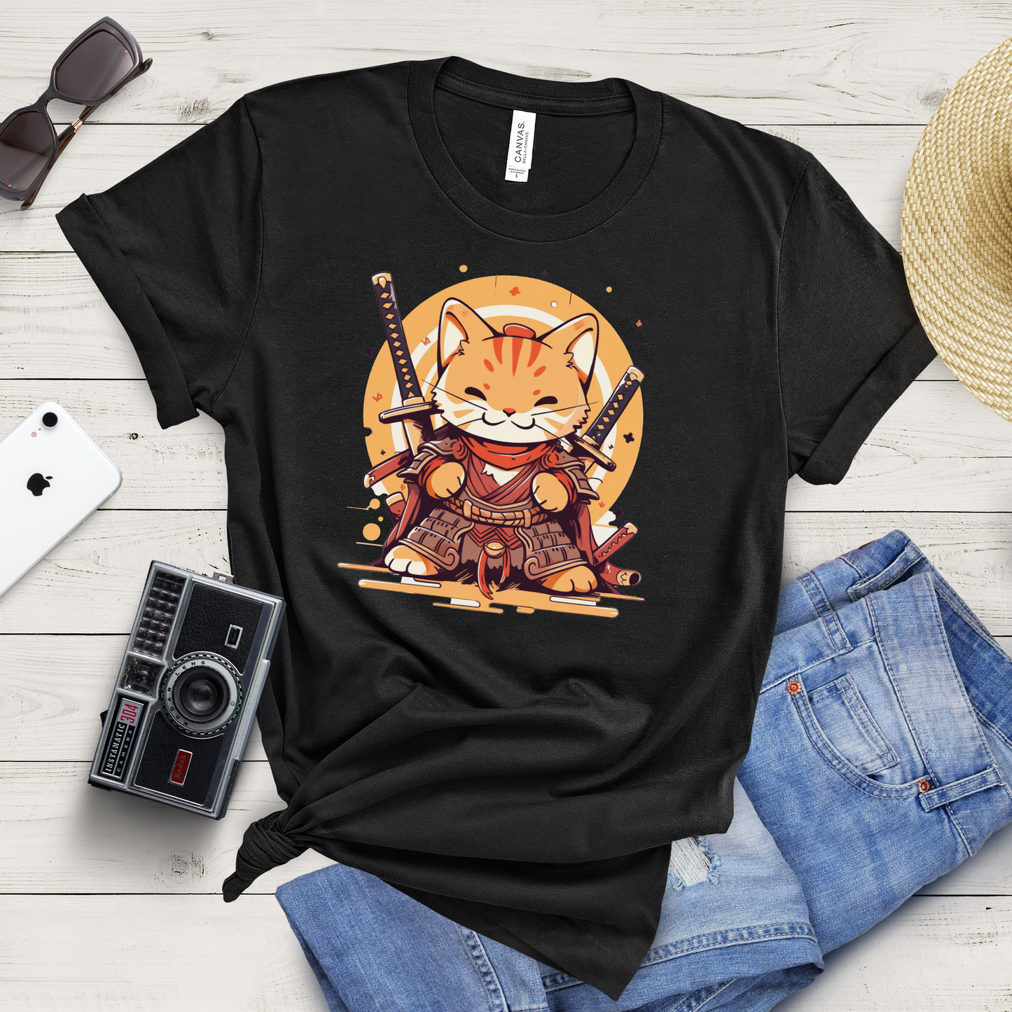 Tabby Samurai Cat Warrior T-Shirt