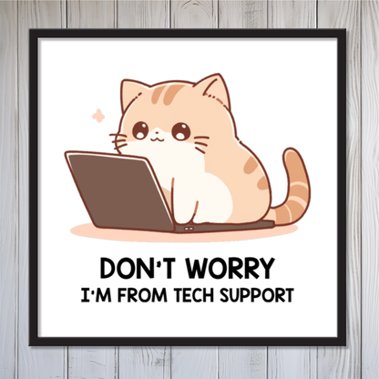 Tech Support Kitty Framed Canvas Wall Art