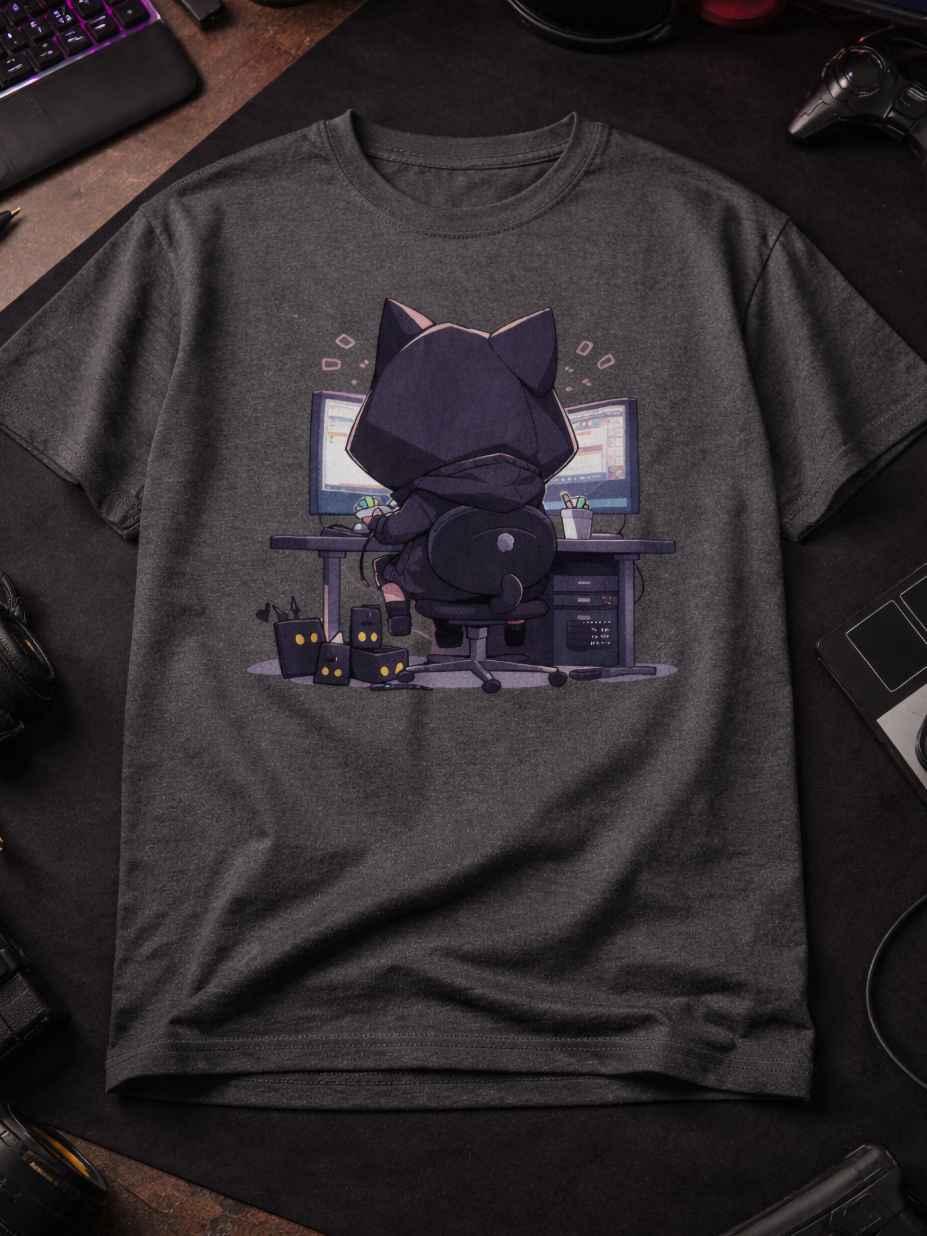 Geek Cat Hacker T-Shirt: Purr-fectly Nerdy & Mysteriously Cool!