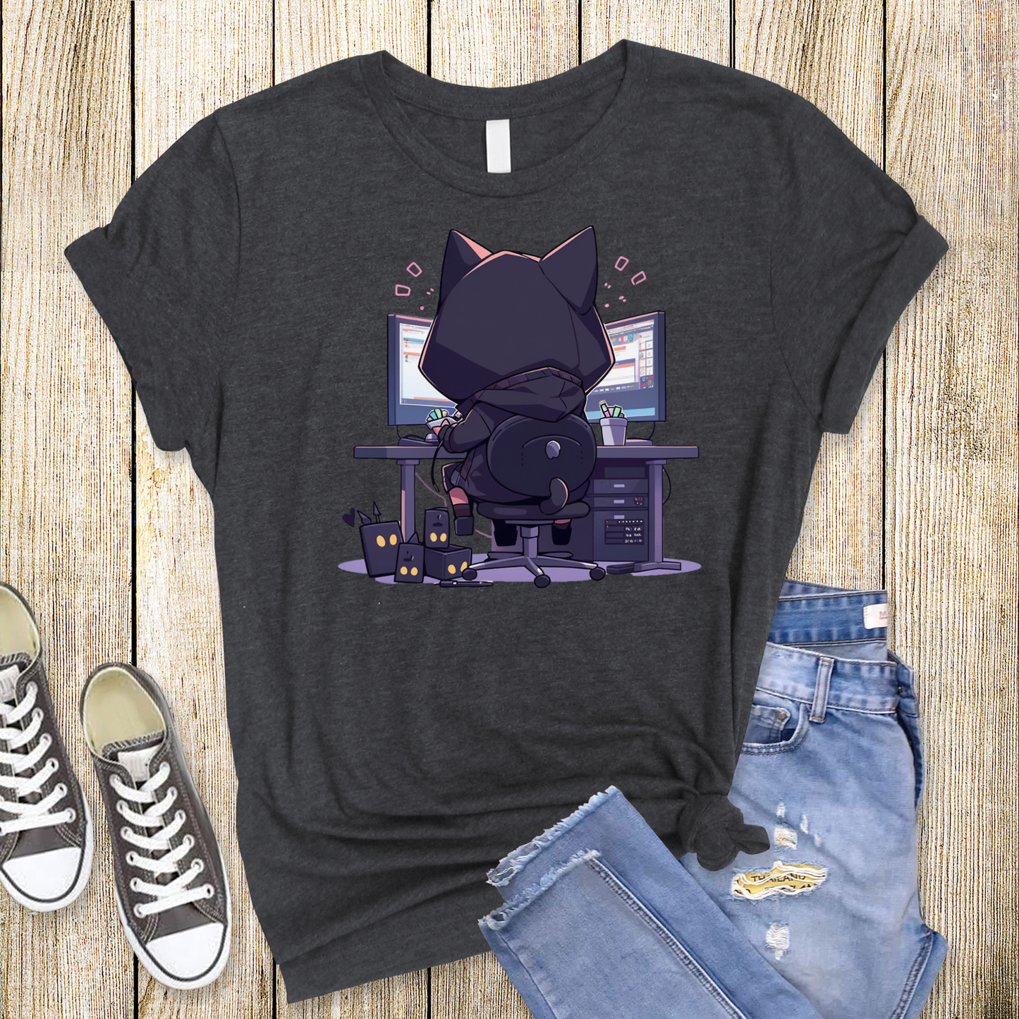 Geek Cat Hacker T-Shirt: Purr-fectly Nerdy & Mysteriously Cool!