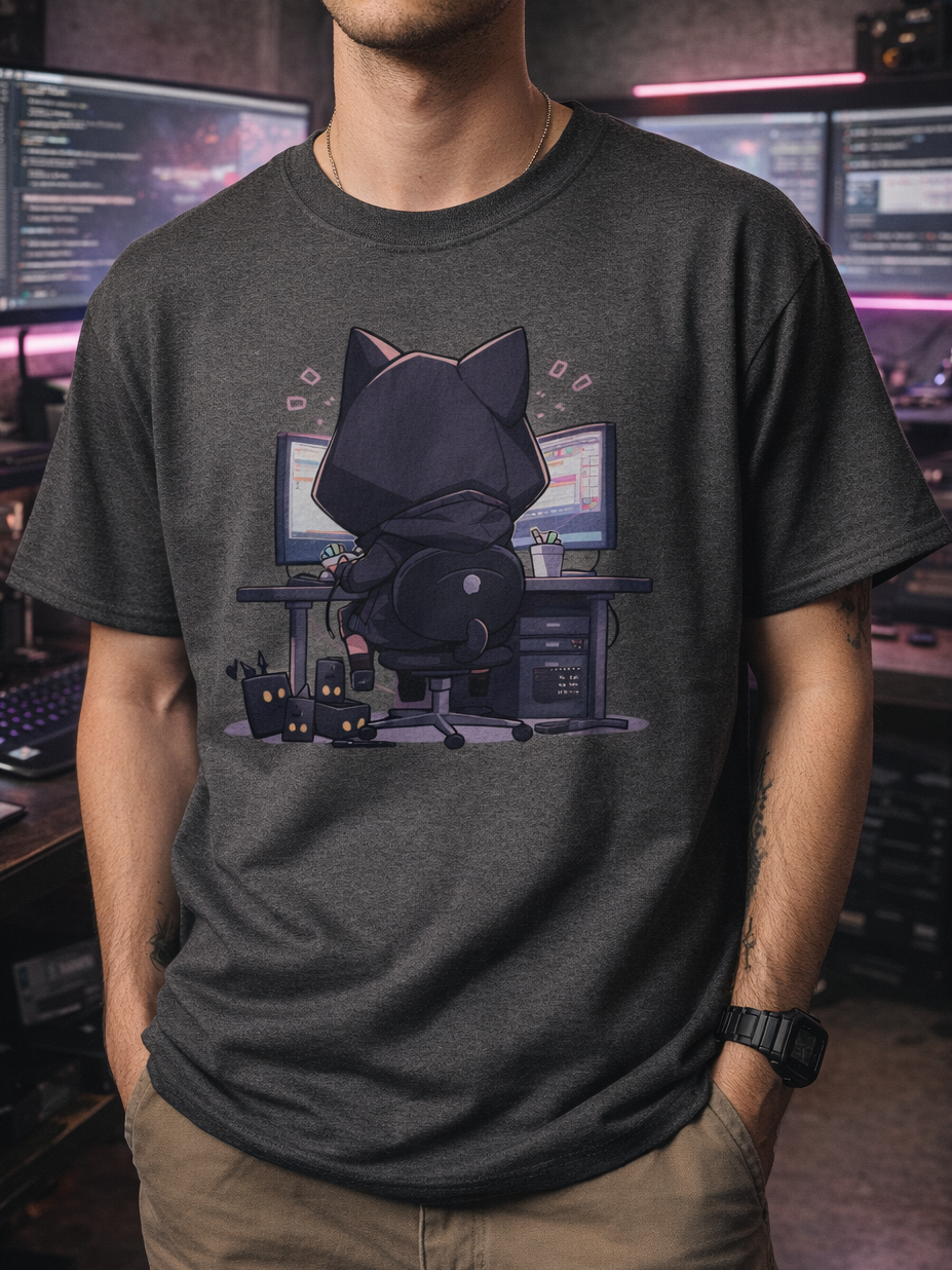 Geek Cat Hacker T-Shirt: Purr-fectly Nerdy & Mysteriously Cool!