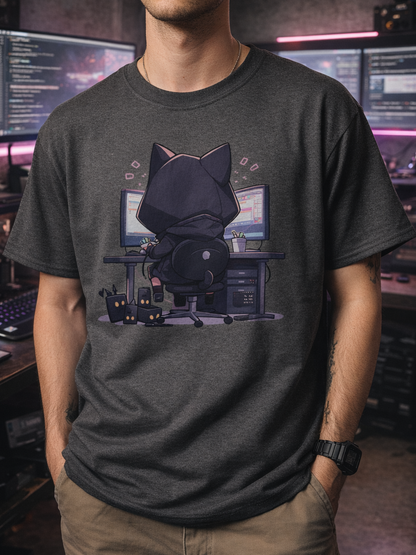 Geek Cat Hacker T-Shirt: Purr-fectly Nerdy & Mysteriously Cool!