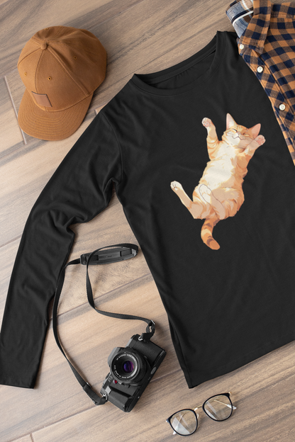 Orange Tabby Dreams: Laid-Back Cat Long Sleeve Tee