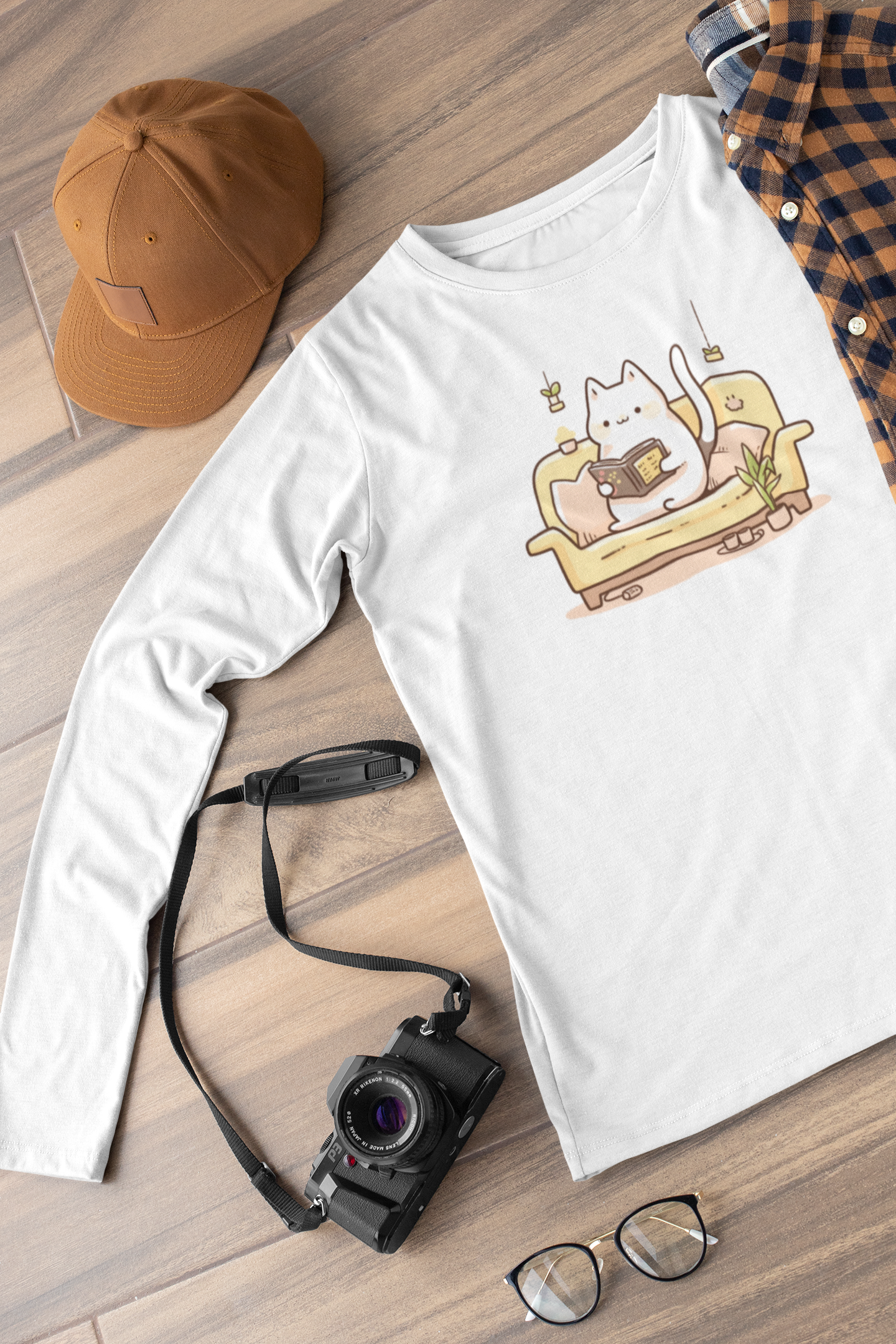 Bookworm Kitty Long Sleeve Tee