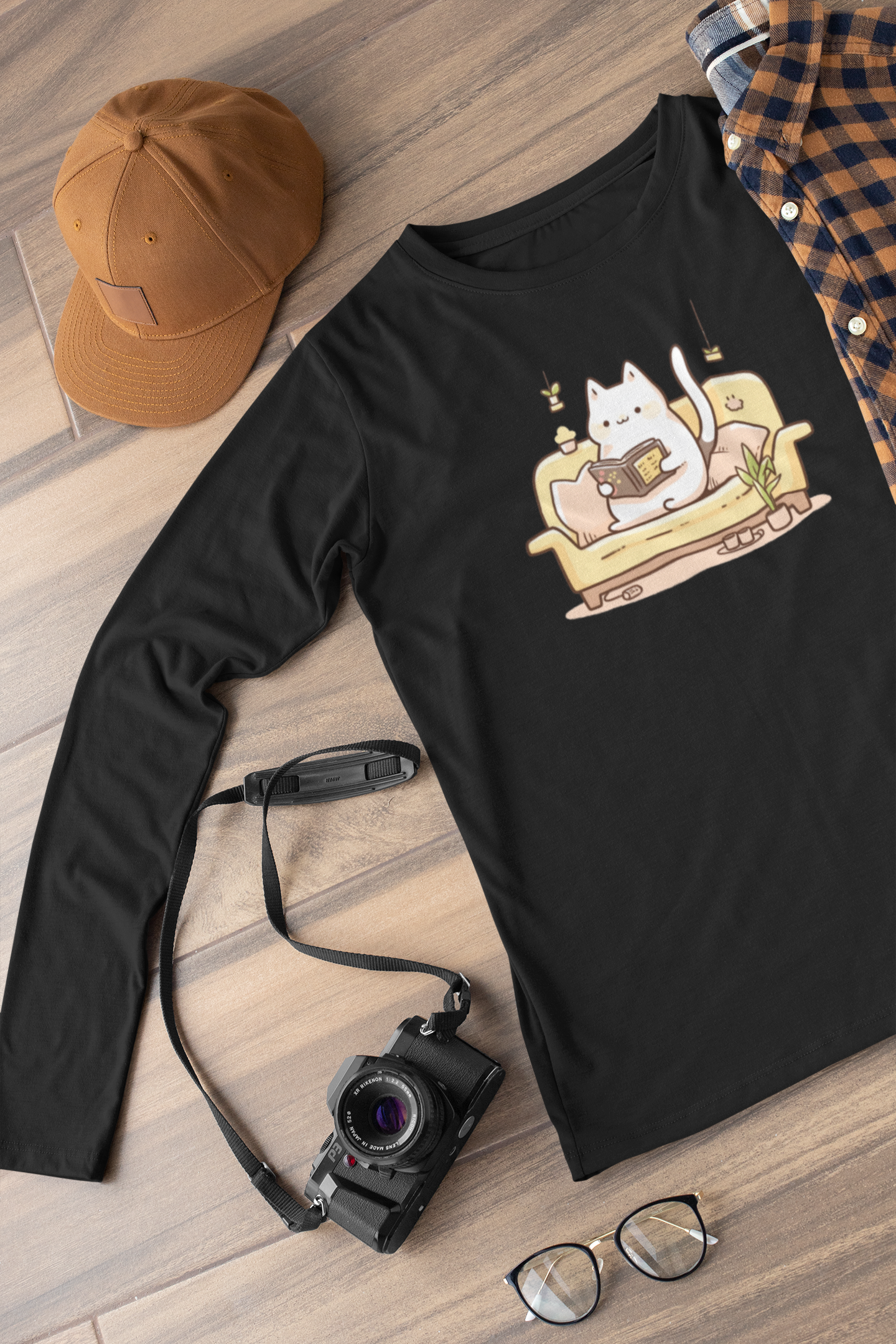 Bookworm Kitty Long Sleeve Tee