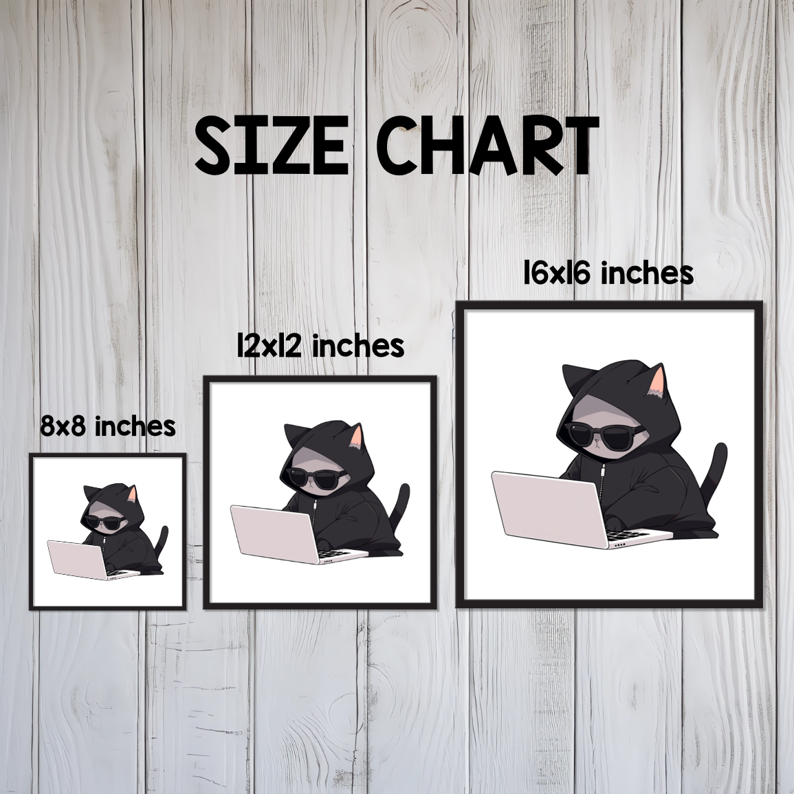 Cool Cat Hacker Framed Canvas Wall Art