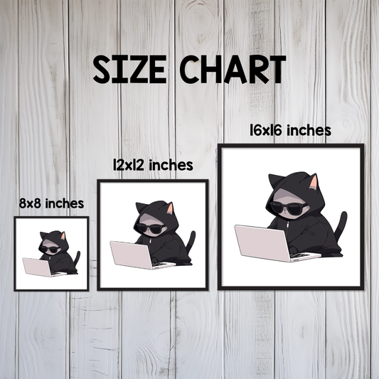 Cool Cat Hacker Framed Canvas Wall Art
