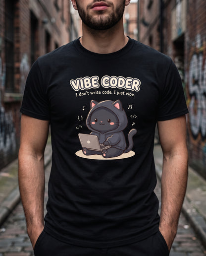 Vibe Coder Cat T-Shirt - Funny Coding Cat Shirt