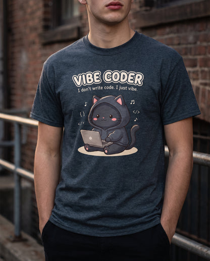 Vibe Coder Cat T-Shirt - Funny Coding Cat Shirt