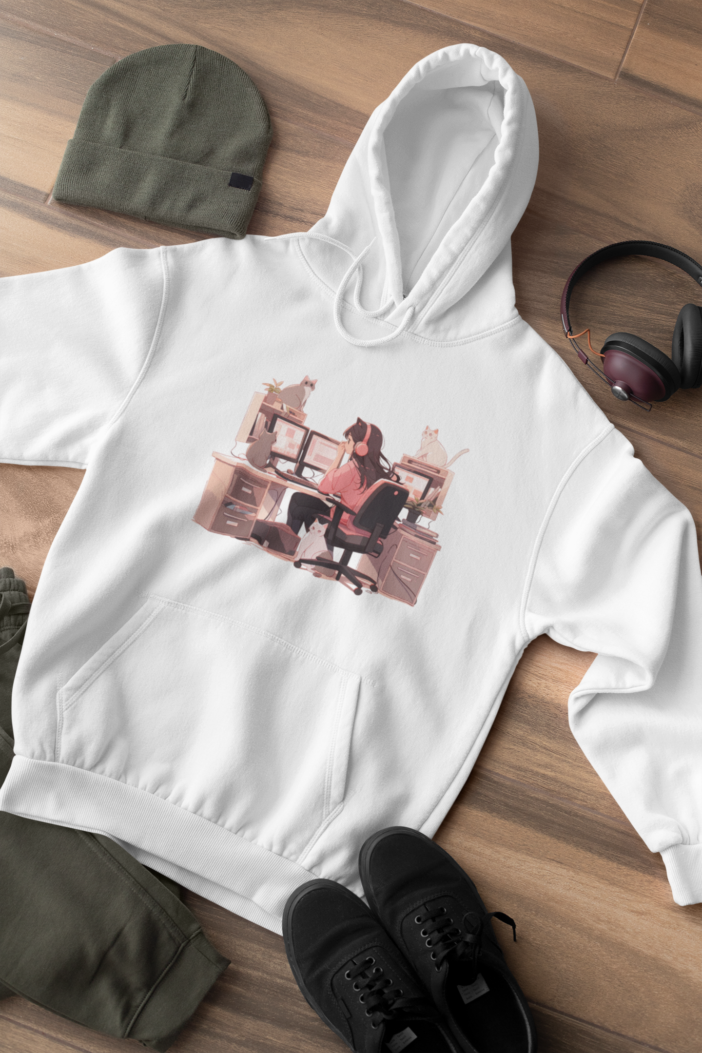 Geek Cat Mom's Workstation Hoodie