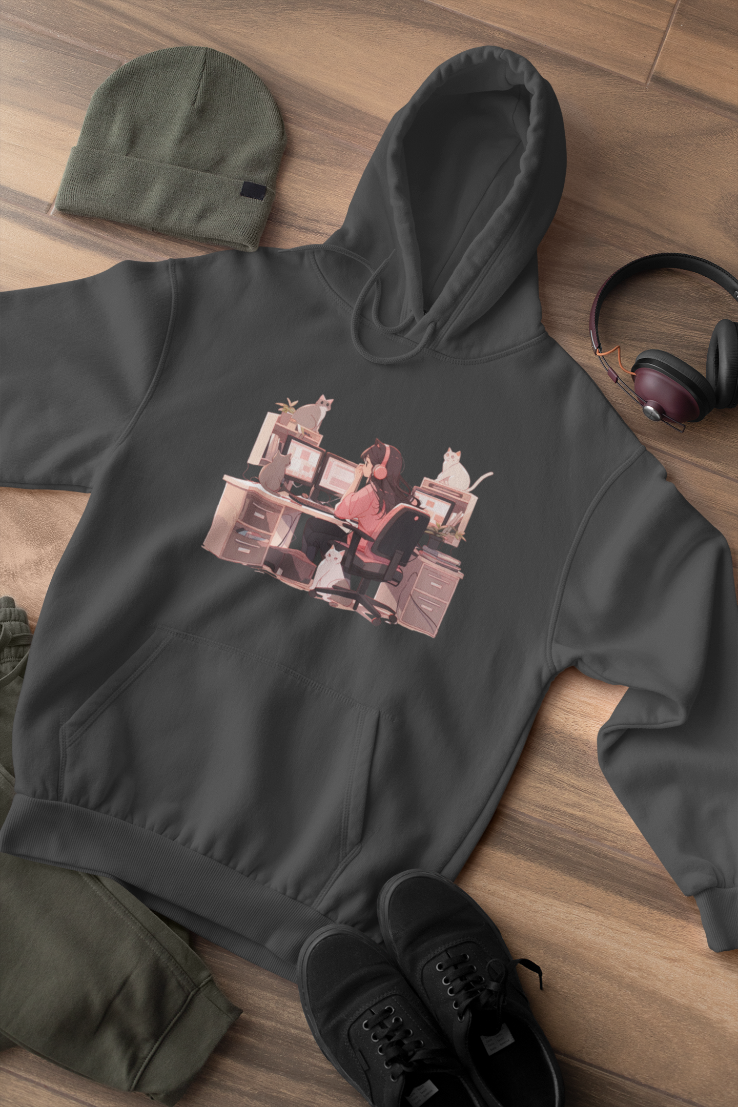 Geek Cat Mom's Workstation Hoodie