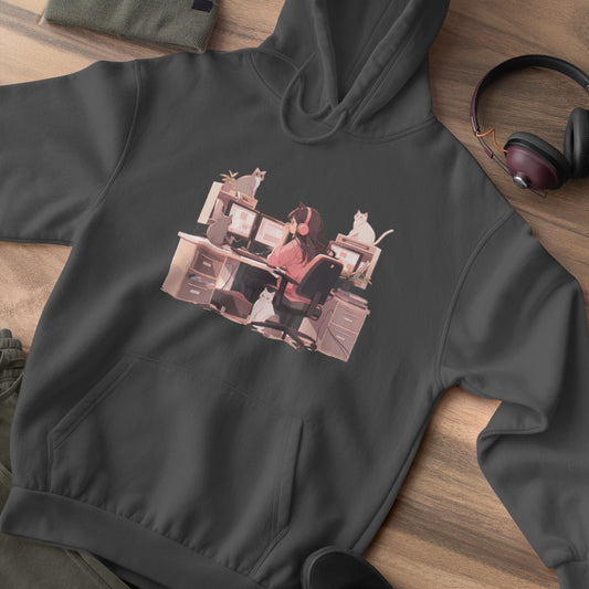 Geek Cat Mom's Workstation Hoodie