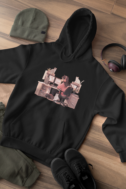 Geek Cat Mom's Workstation Hoodie