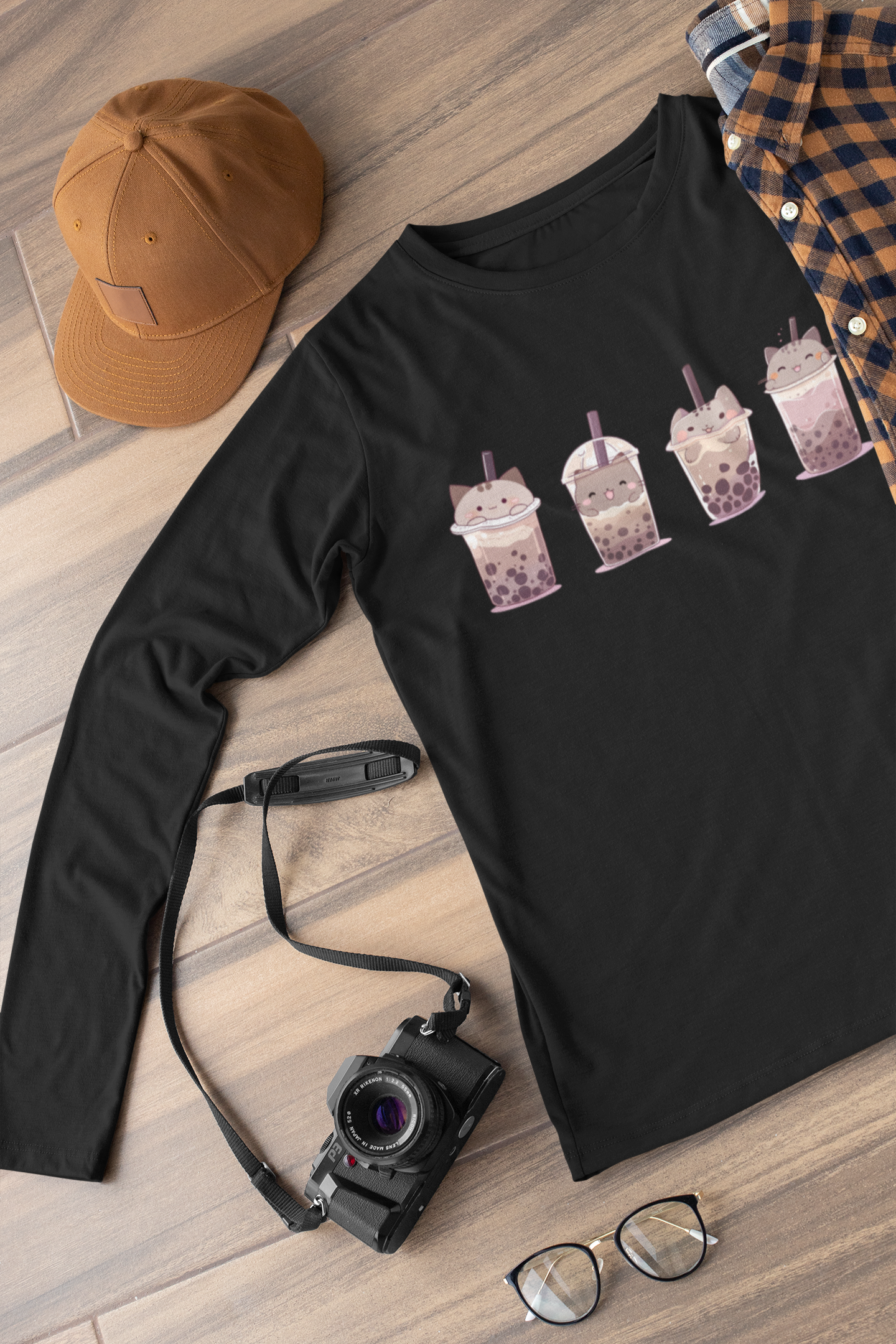 Boba Cat Party Long Sleeve Tee