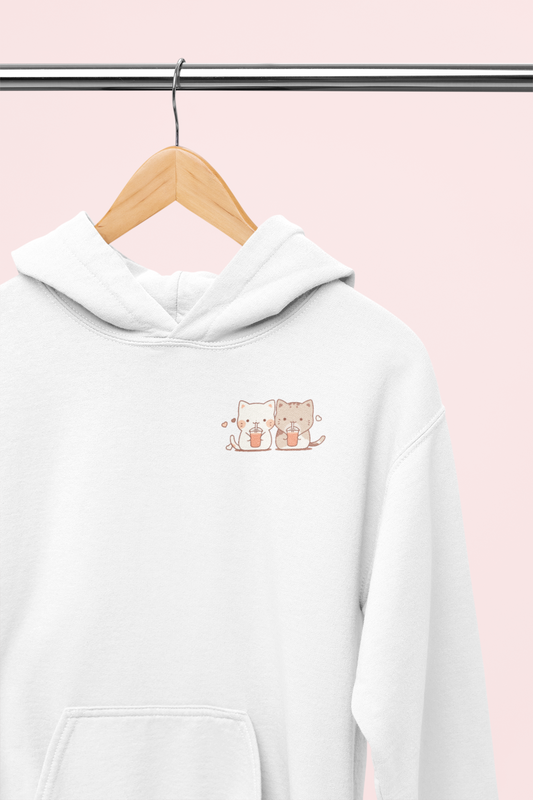 Boba-Loving Cat Couple Hoodie