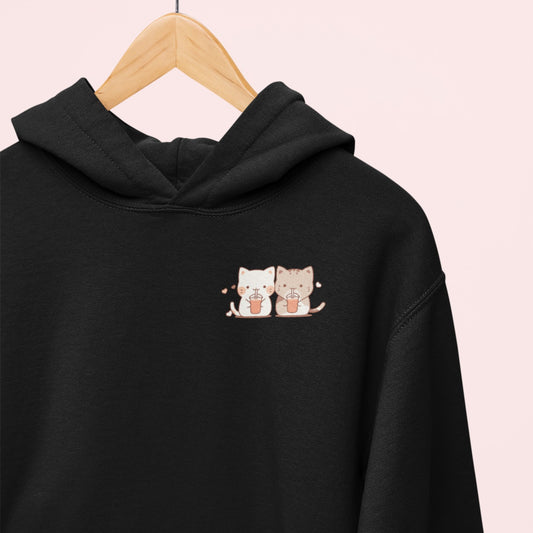 Boba-Loving Cat Couple Hoodie