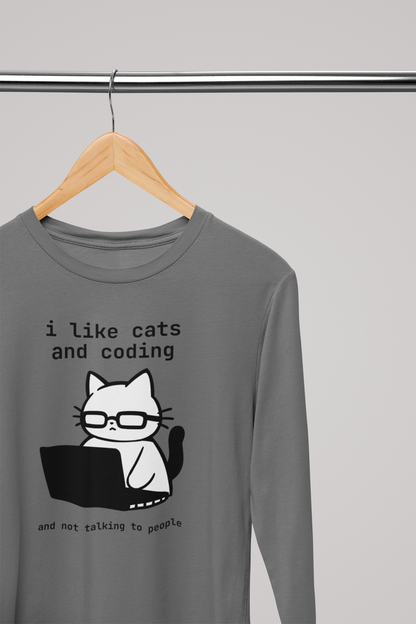 i like cats and coding and not talking to people Long Sleeve Tee