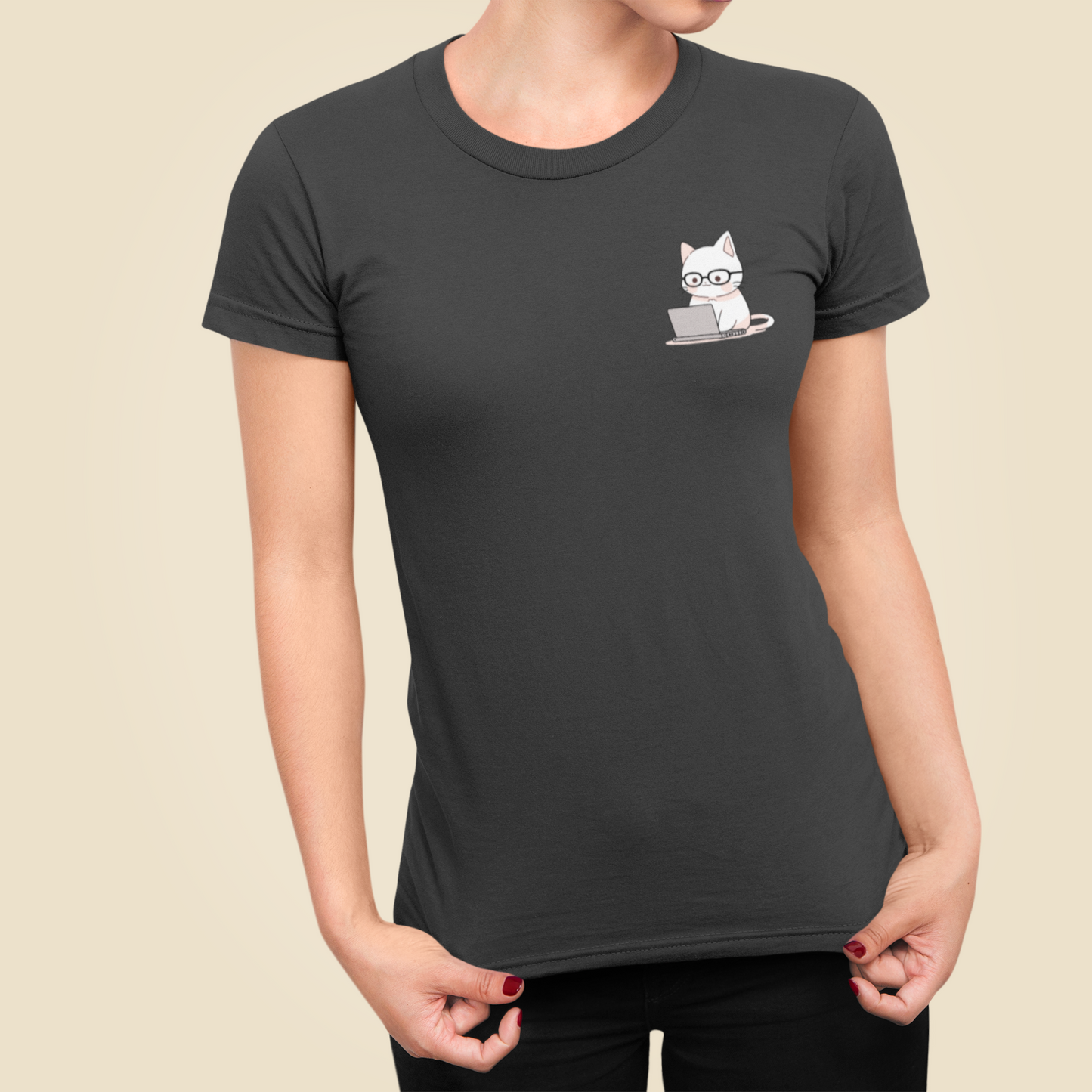 Nerd-Mode Engaged: The Geeky Cat Women's Slim Fit Tee