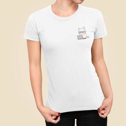 Nerd-Mode Engaged: The Geeky Cat Women's Slim Fit Tee