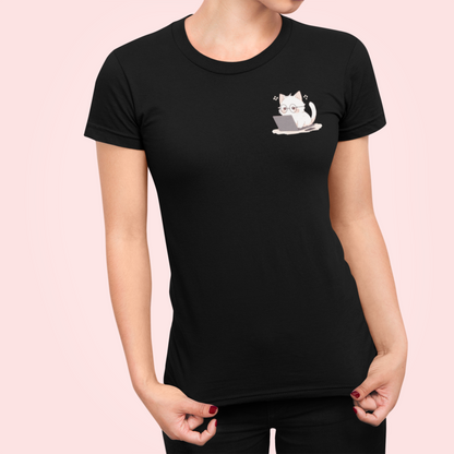 Nerd Neko: Cute Cat Working on Laptop Women's Slim Fit Tee