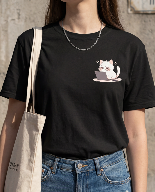 Nerd Neko: Cute Cat Working on Laptop T-Shirt