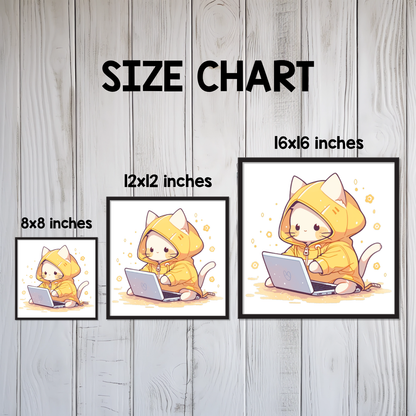 Kawaii Kitty Coder Framed Canvas Wall Art