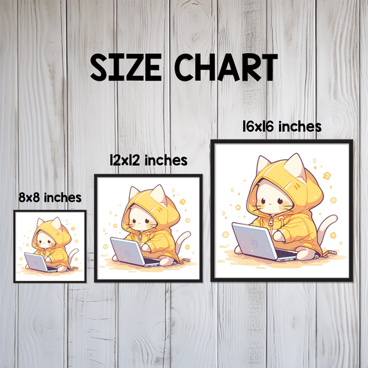 Kawaii Kitty Coder Framed Canvas Wall Art