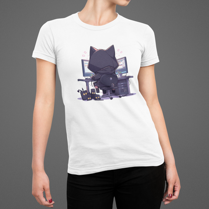 Geek Cat Hacker Women's Slim Fit Tee: Purr-fectly Nerdy & Mysteriously Cool!