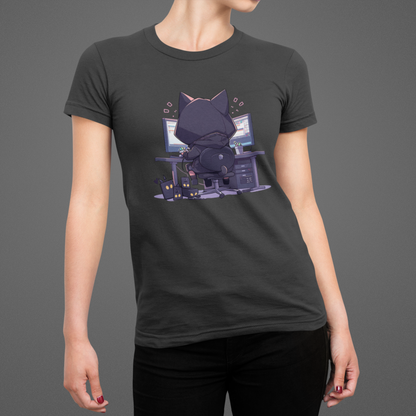 Geek Cat Hacker Women's Slim Fit Tee: Purr-fectly Nerdy & Mysteriously Cool!