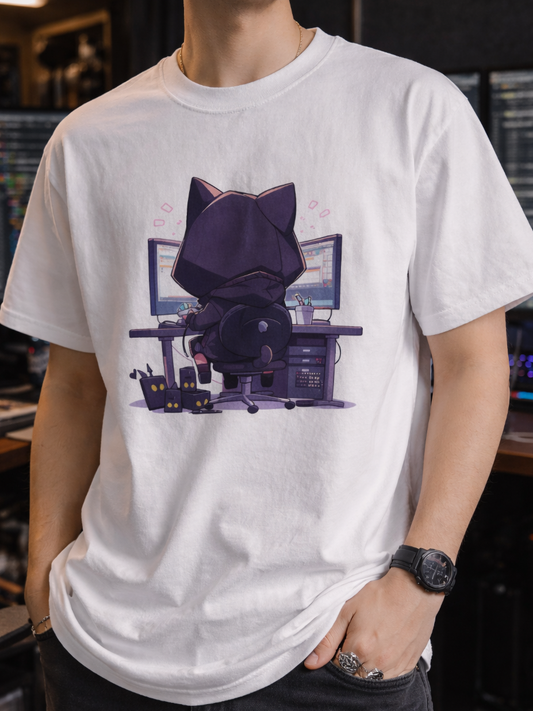 Geek Cat Hacker T-Shirt: Purr-fectly Nerdy & Mysteriously Cool!