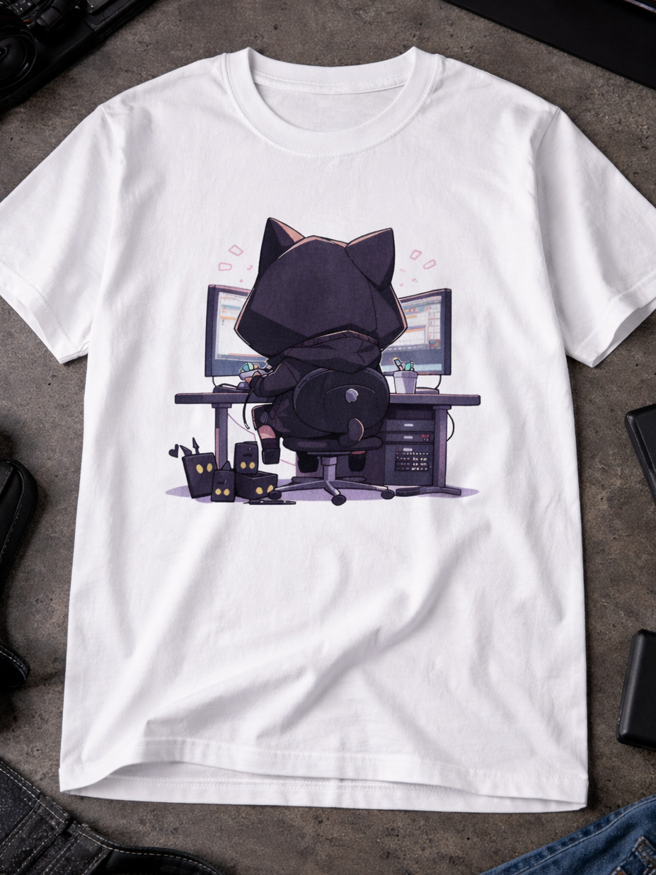 Geek Cat Hacker T-Shirt: Purr-fectly Nerdy & Mysteriously Cool!