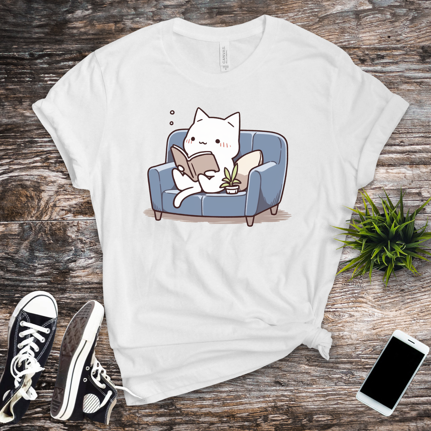 Cozy Cat Lover's Reading T-Shirt