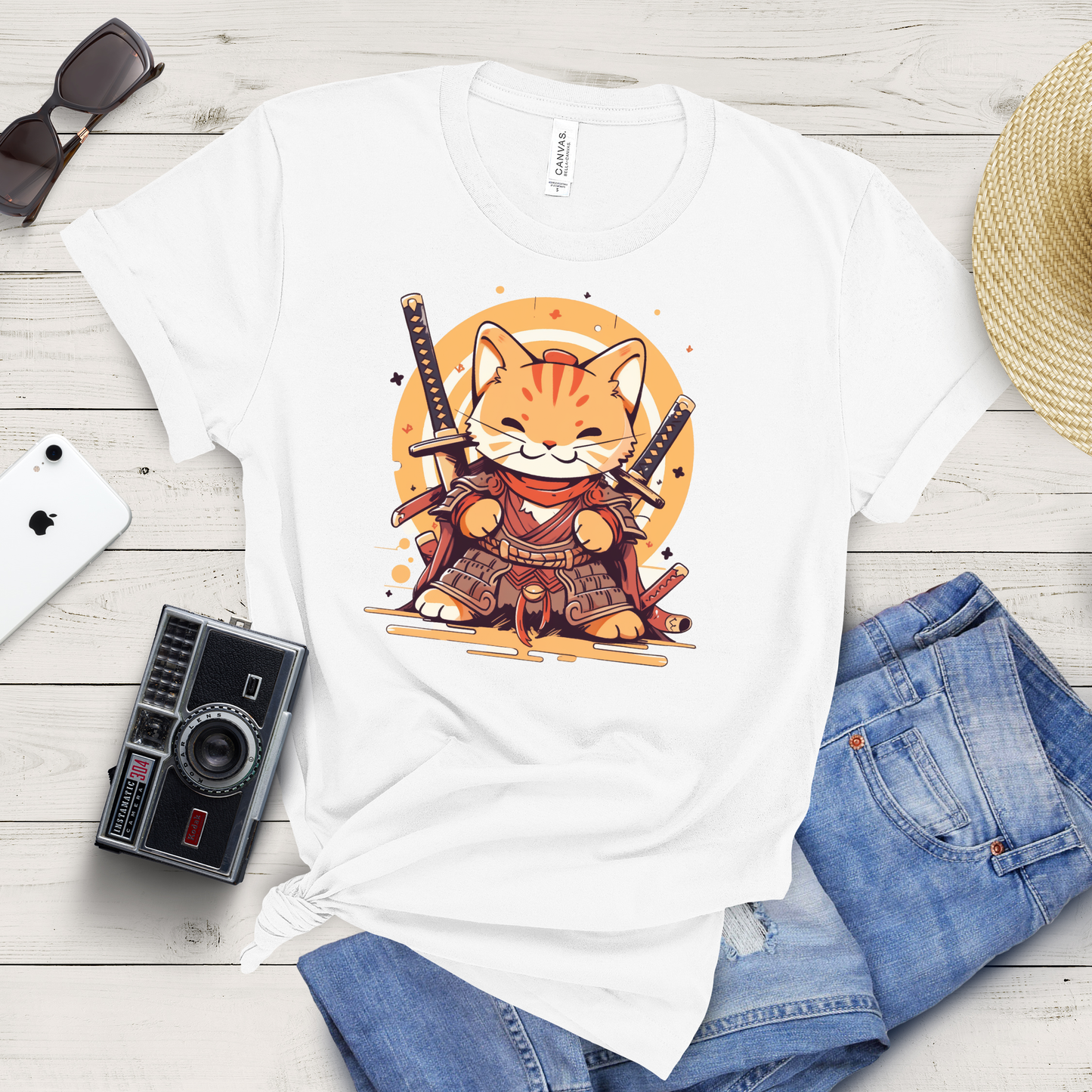 Tabby Samurai Cat Warrior T-Shirt