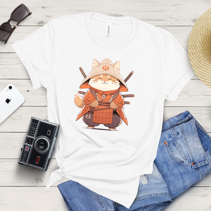 Smiling Samurai Cat T-Shirt: Embrace the Feline Warrior Spirit!