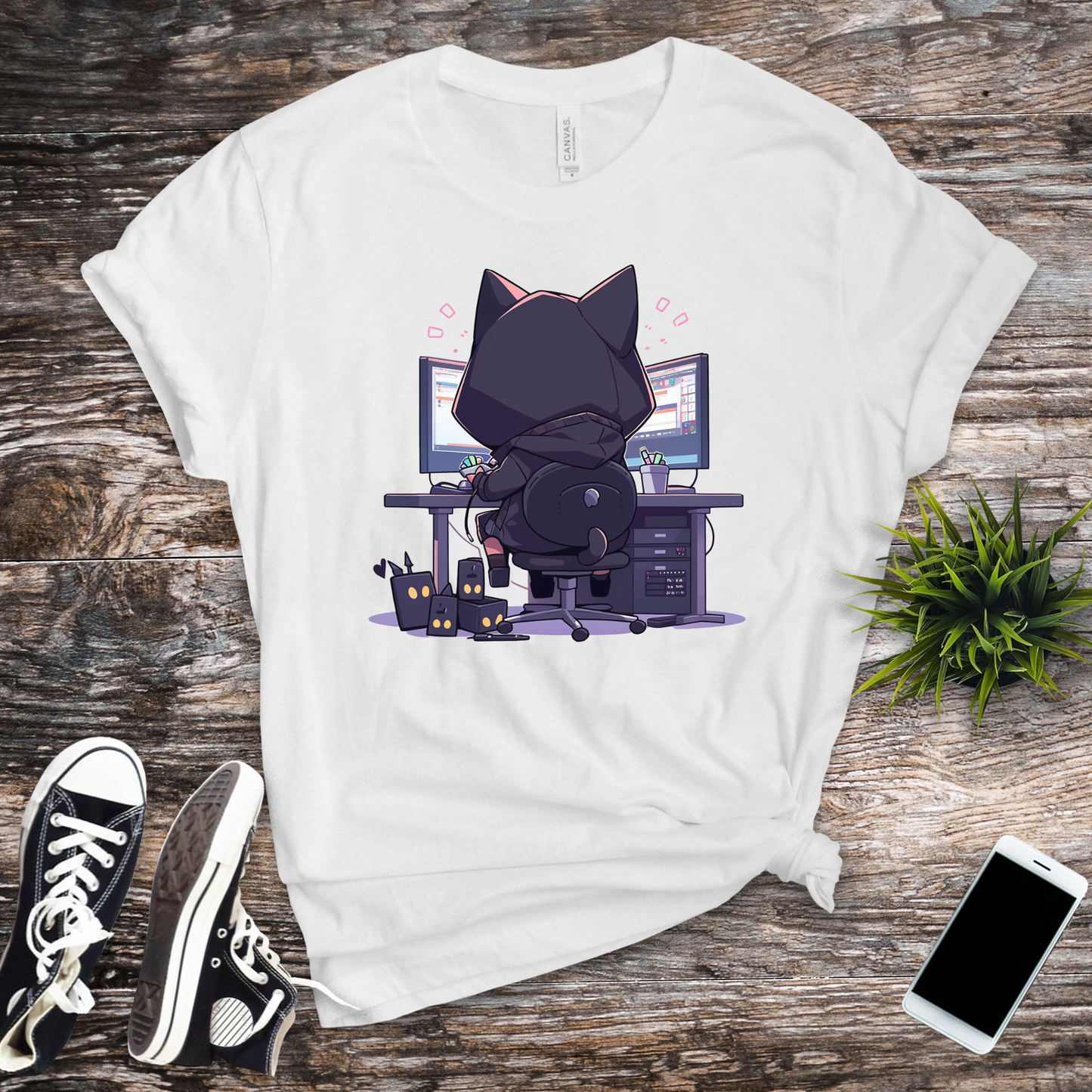 Geek Cat Hacker T-Shirt: Purr-fectly Nerdy & Mysteriously Cool!