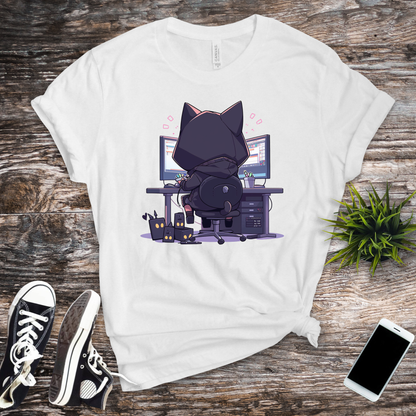 Geek Cat Hacker T-Shirt: Purr-fectly Nerdy & Mysteriously Cool!